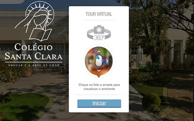  Imagem apresenta link de acesso para um Tour Virtual 360 graus pelos espaços internos do Colégio Santa Clara